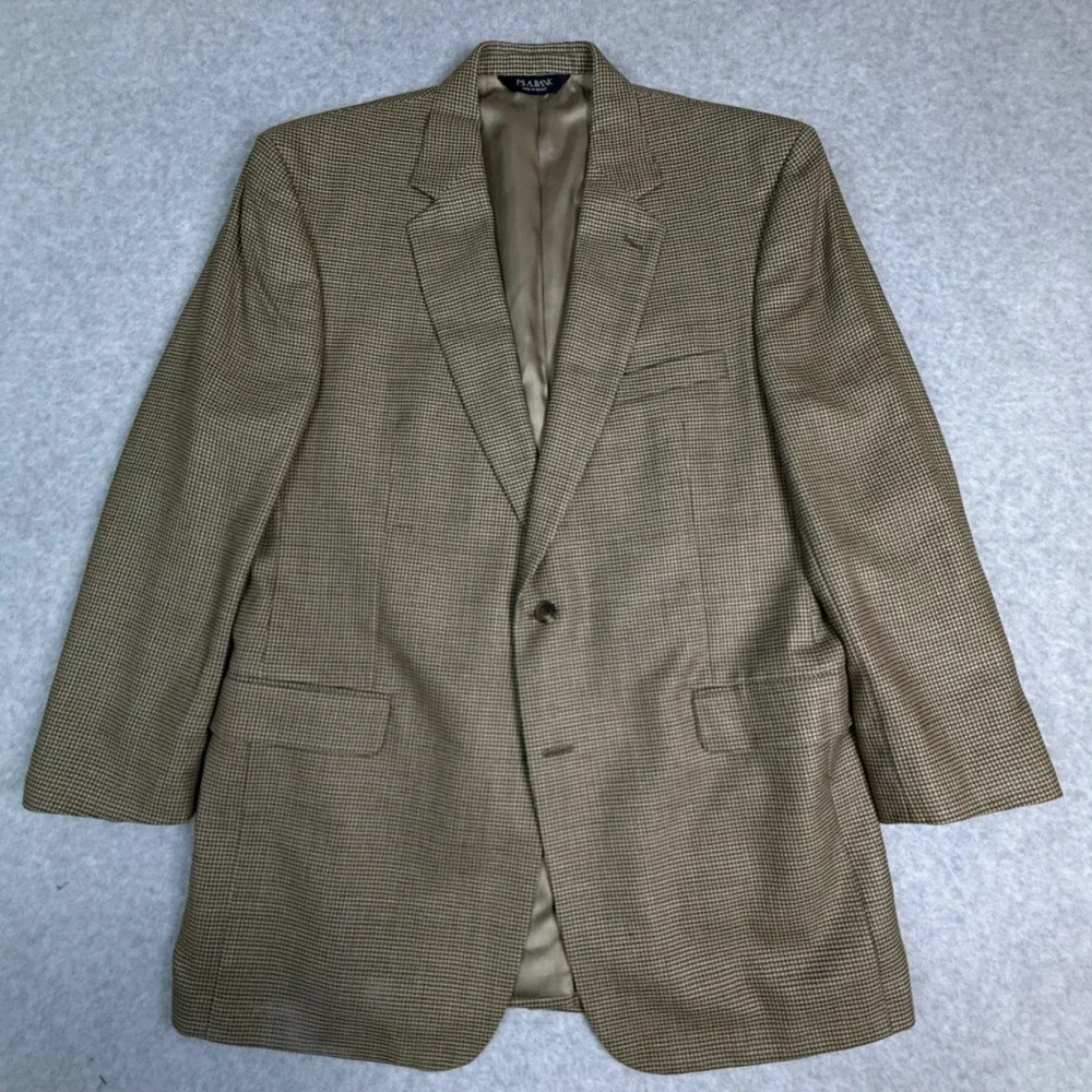 Jos. A. Bank Gordon Mens 46 Long Silk Wool Blend Blazer Brown Houndstooth Jacket
